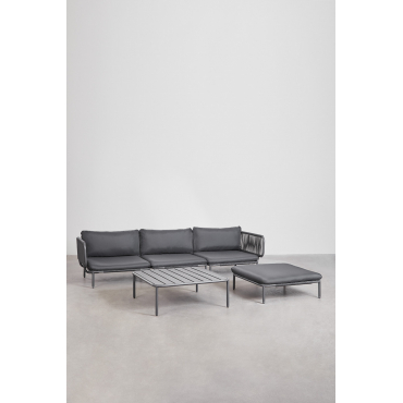 3-piece Modular Garden Sofa With 2 Corner Armchairs, Pouf And Roubly Coffee Table Grey Graphite - Sklum