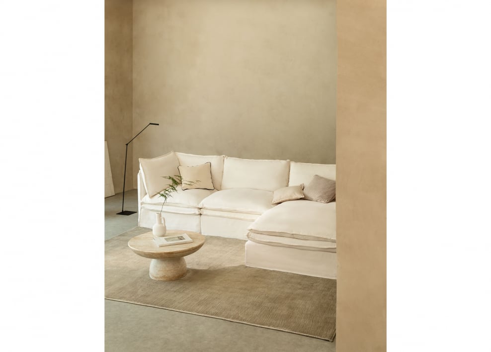 3-piece modular chaise longue sofa in linen and cotton Grace