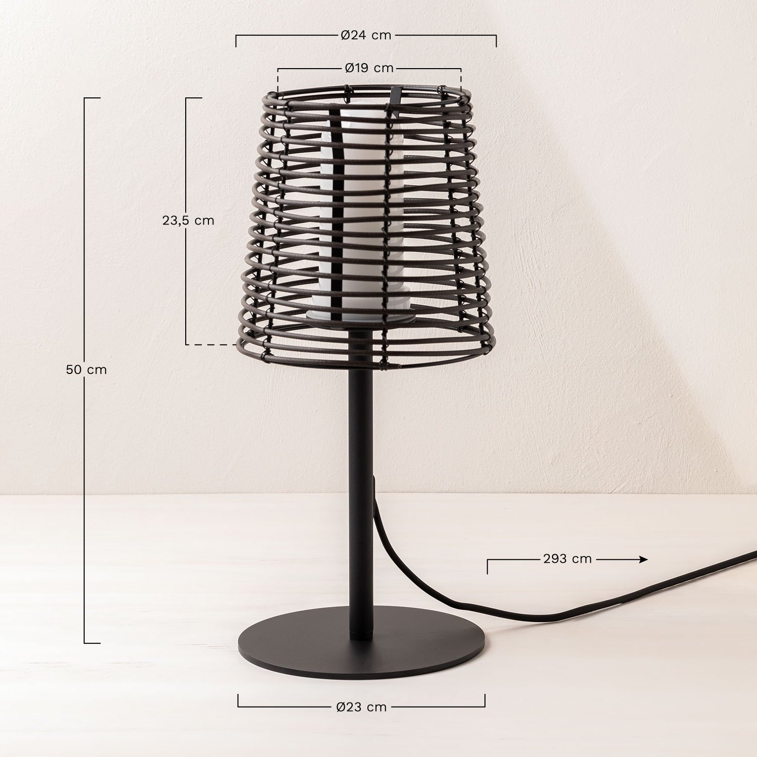 Bissel outdoor table lamp wood effect in polyethylene, medidas