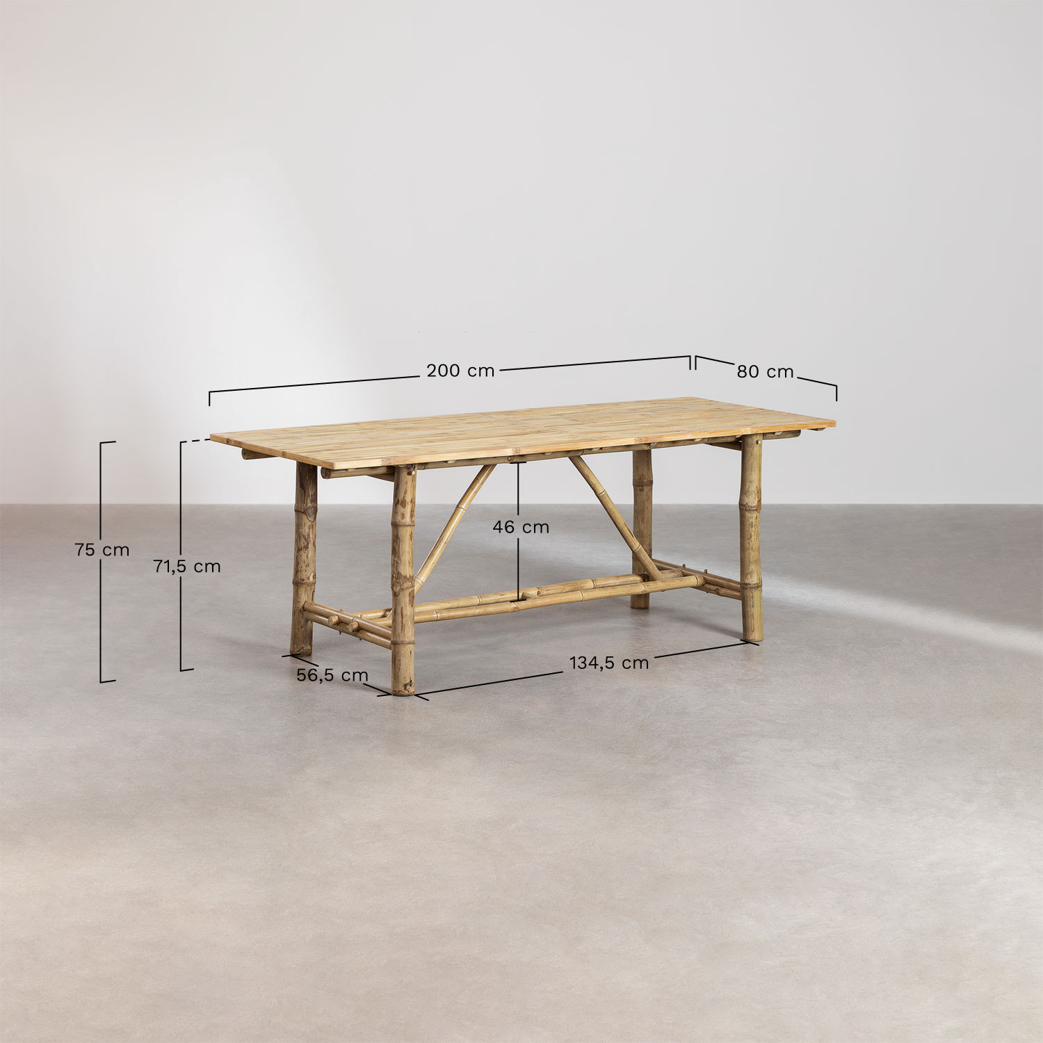 Senia rectangular bamboo garden table, medidas