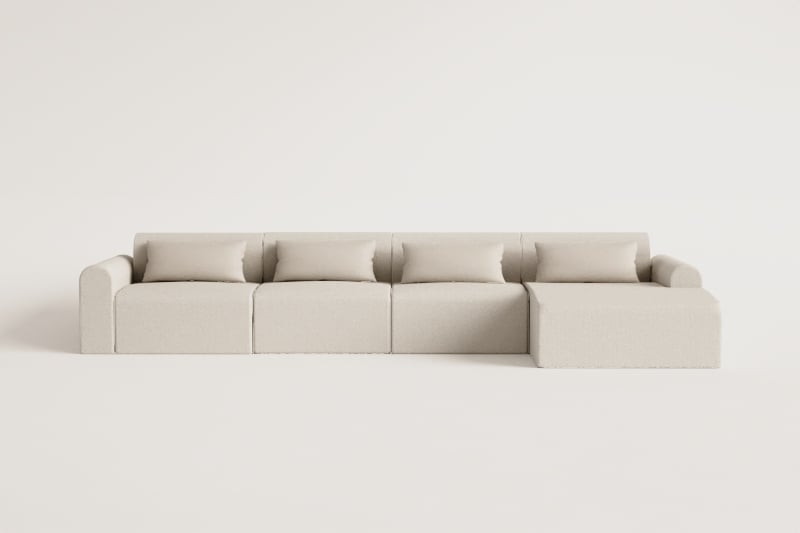 4-piece modular sofa with chaise longue on the right in Borjan sheepskin