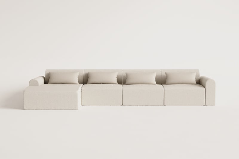 4-Piece Modular Chaise Longue Sofa with Right Corner in Borjan Borreguito 