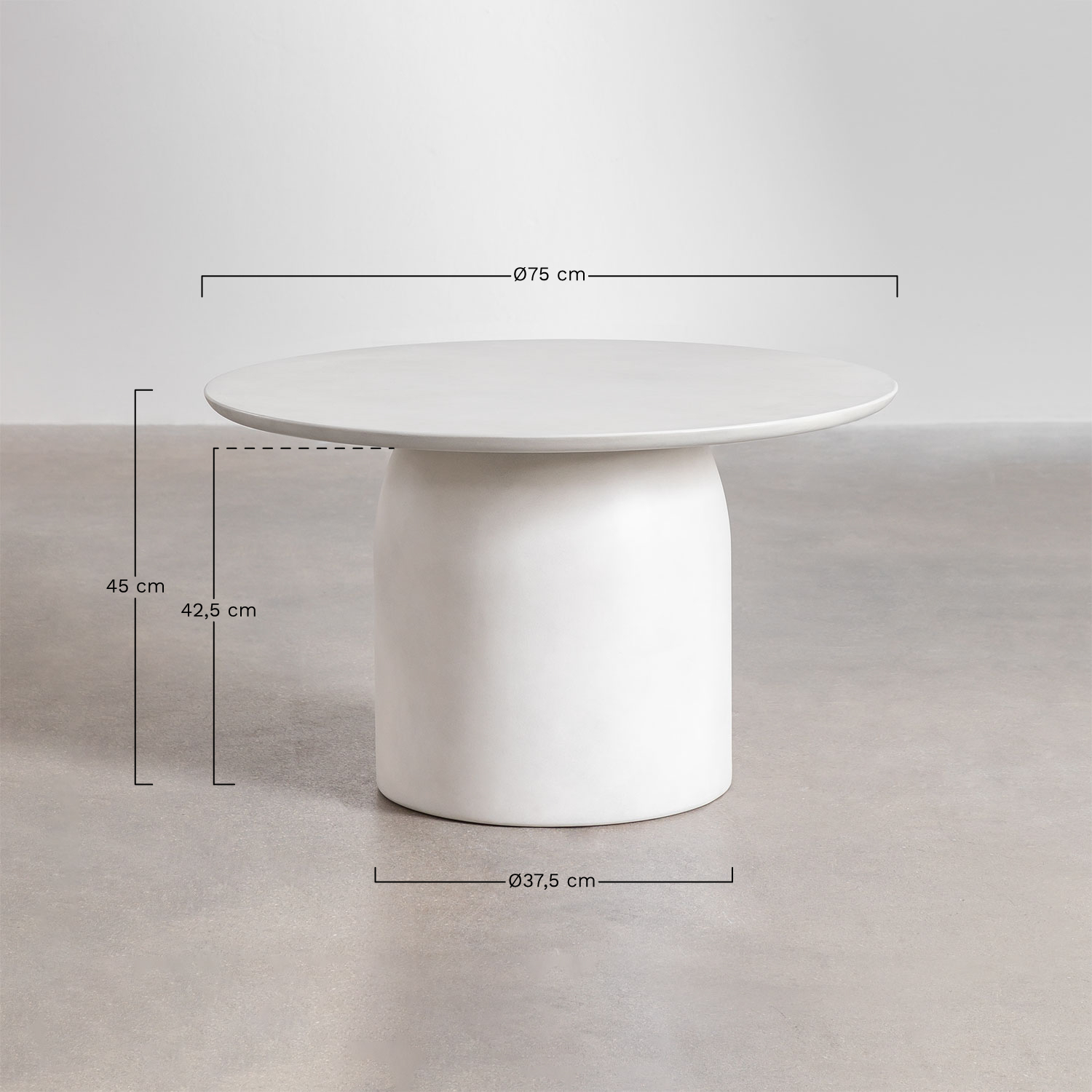 Round garden coffee table Ø75 cm in Layana cement, medidas