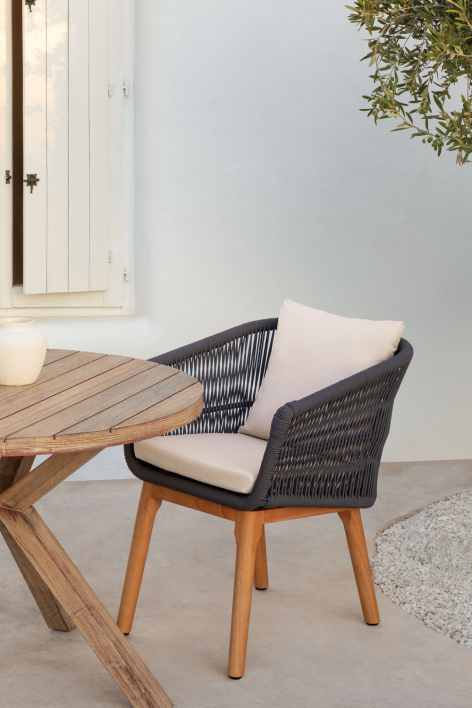 Barker garden chair in acacia wood and braided rope