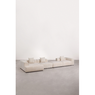 3-piece Left Chaise Longue Modular Sofa With High Armrest And Pouf (↔︎480 Cm) Bruna Corduroy Beige Nature - Sklum