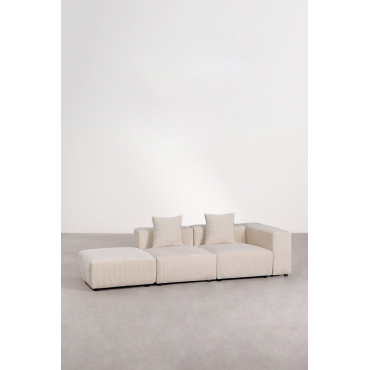 2-piece Right Corner Modular Sofa With High Armrest And Ottoman ↔︎285 Cm Bruna Corduroy Beige Nature - Sklum