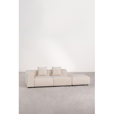 2-piece Left Corner Modular Sofa With High Armrest And Ottoman ↔︎285 Cm Bruna Corduroy Beige Nature - Sklum