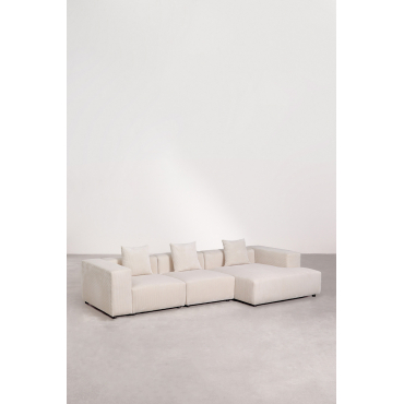 3-piece Right Chaise Longue Modular Sofa ↔︎335 Cm With High Armrest Bruna Corduroy Beige Nature - Sklum