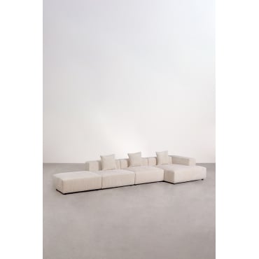3-piece Right Corner Modular Chaise Longue Sofa With Ottoman ↔︎450 Cm Bruna Corduroy Beige Nature - Sklum