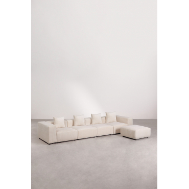 4-piece Modular Sofa With High Armrest And Pouf ↔︎400 Cm Bruna Corduroy Beige Nature - Sklum