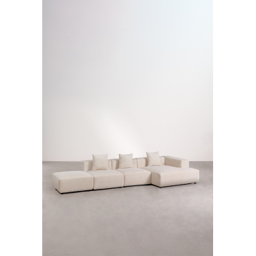 3-piece Right Corner Chaise Longue Modular Sofa With Pouf ↔︎390 Cm Bruna Corduroy Beige Nature - Sklum