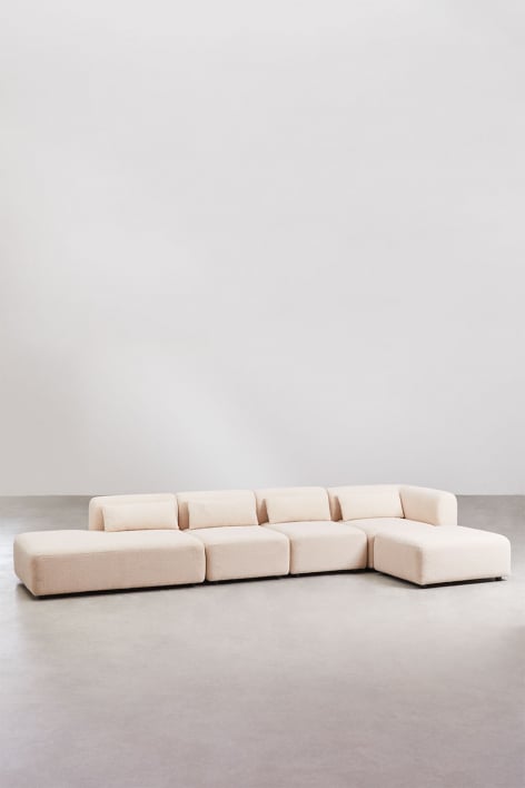 Fogler 4-Piece Corner Sectional Sofa with Left Chaise and Pouf - Teddy Fabric Cream Beige
