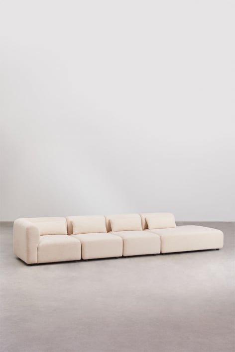 Fogler 4-Piece Modular Corner Sofa with Right Chaise - Teddy Fabric Cream Beige