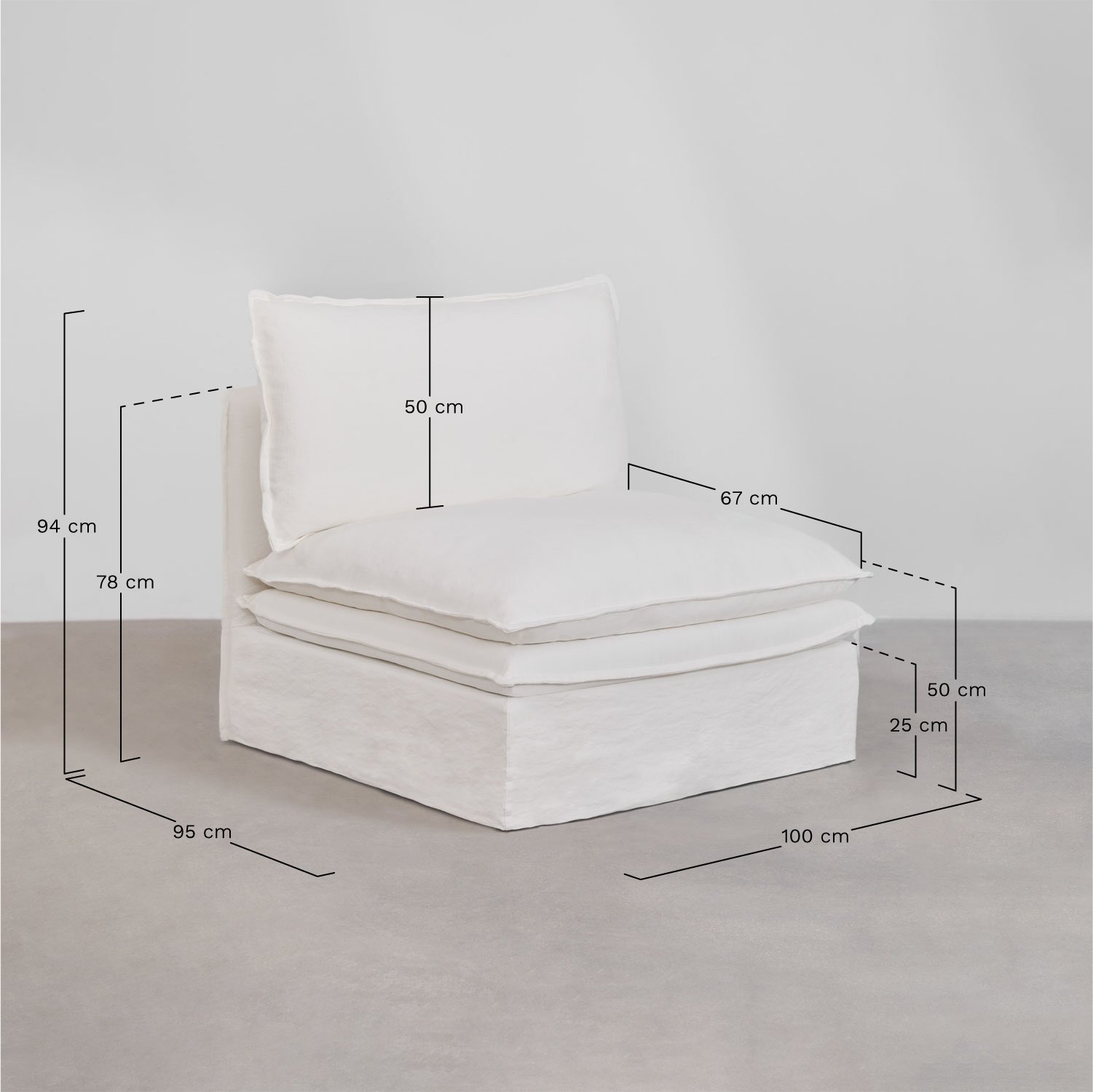 Grace armchair in linen and cotton, medidas