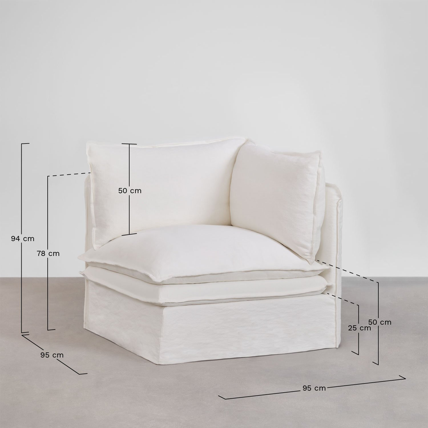 Grace corner armchair in linen and cotton, medidas