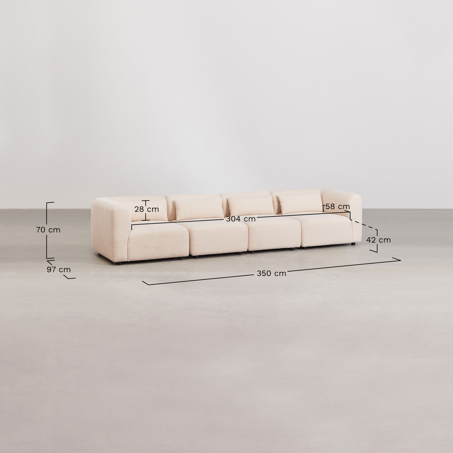 Fogler 4-Piece Modular Sofa, medidas