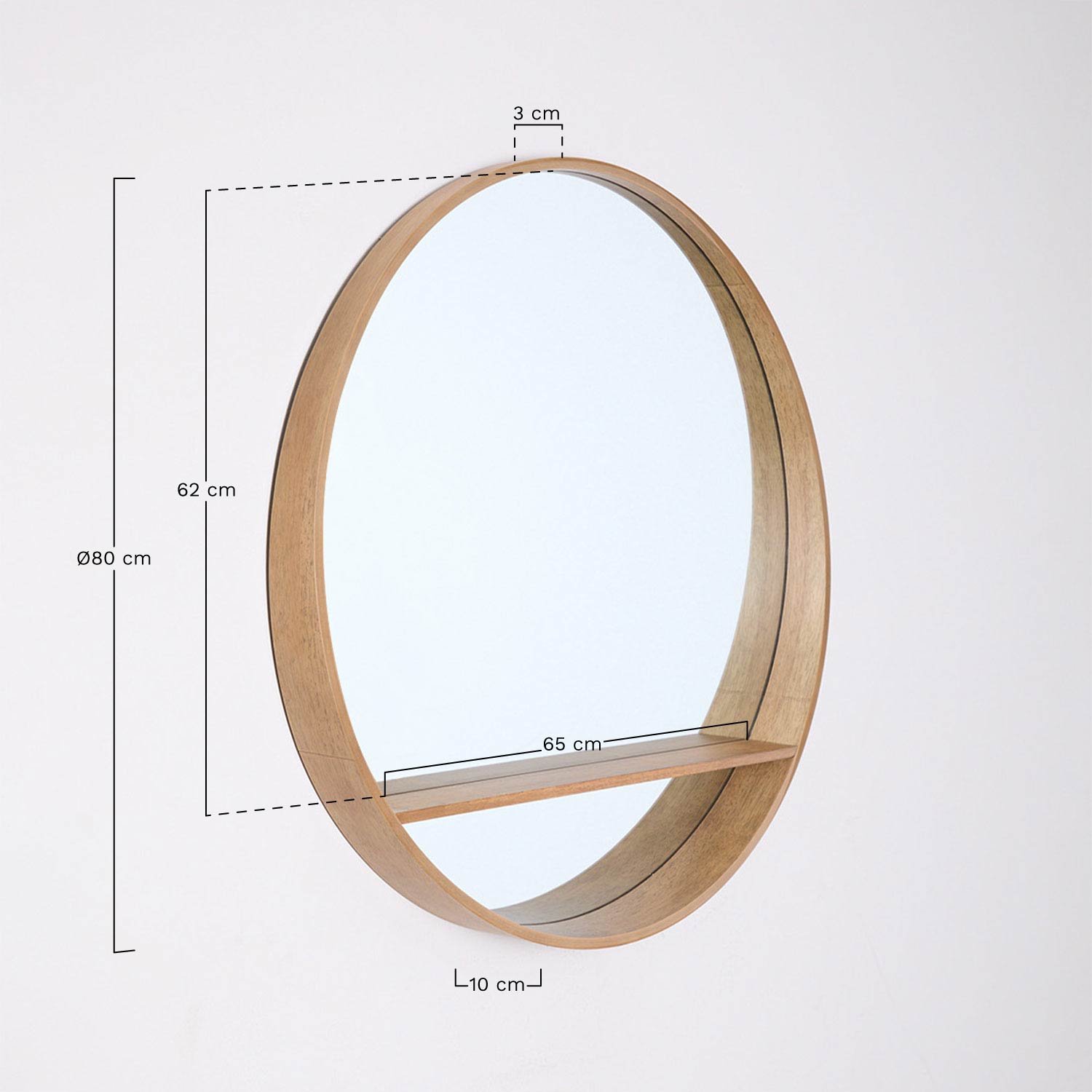 Round wooden wall mirror Ø80 cm Benat, medidas