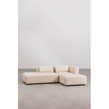 2-piece Corner Modular Sofa With Left Chaise And Fogler Pouf Teddy Fabric Cream Beige - Sklum