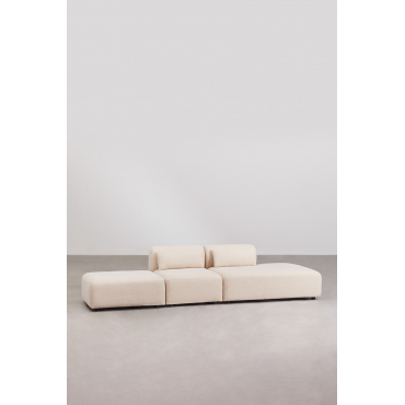 2-piece Modular Sofa With Right-hand Divan And Fogler Pouf Teddy Fabric Cream Beige - Sklum