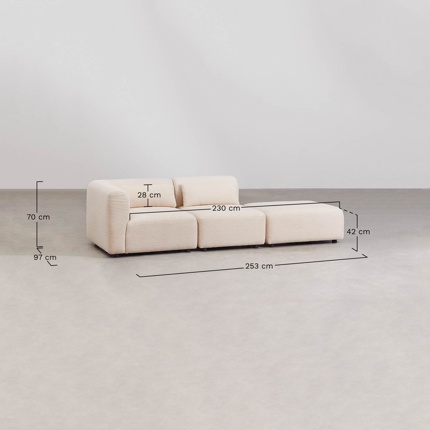 Fogler 2-piece modular corner sofa with pouf, medidas