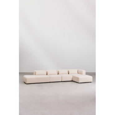 Fogler 4-piece Right Hand Corner Chaise Longue Modular Sofa With Chaise Lounge Teddy Fabric Cream Beige - Sklum