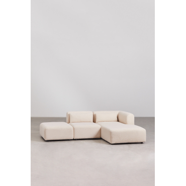 Fogler 2-piece Right Chaise Longue Modular Sofa With Ottoman Teddy Fabric Cream Beige - Sklum
