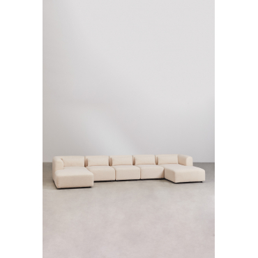 Fogler 5-piece Modular Chaise Longue Sofa With Double Chaise Longue Teddy Fabric Cream Beige - Sklum