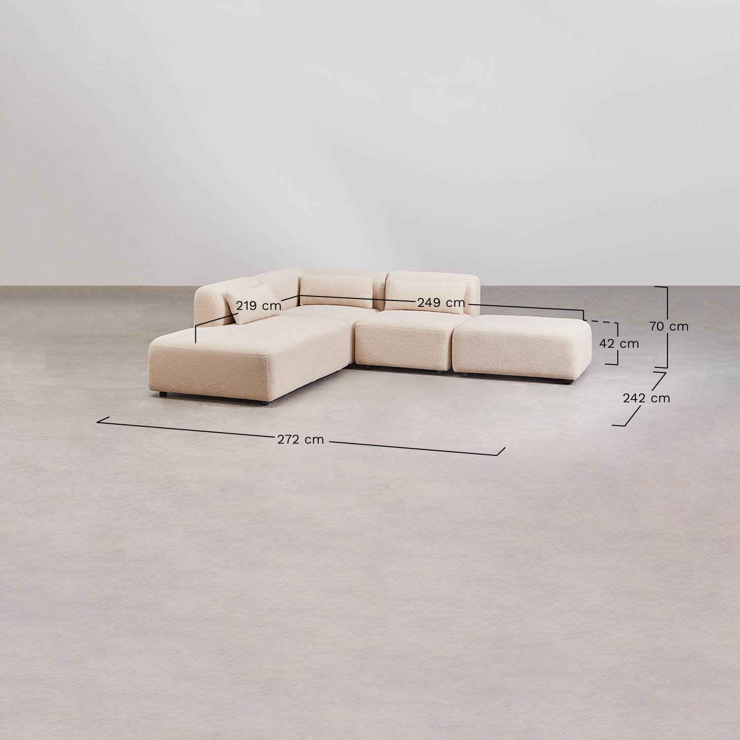 Fogler 3-Piece Modular Corner Sofa with Left Chaise Lounge and Ottoman, medidas