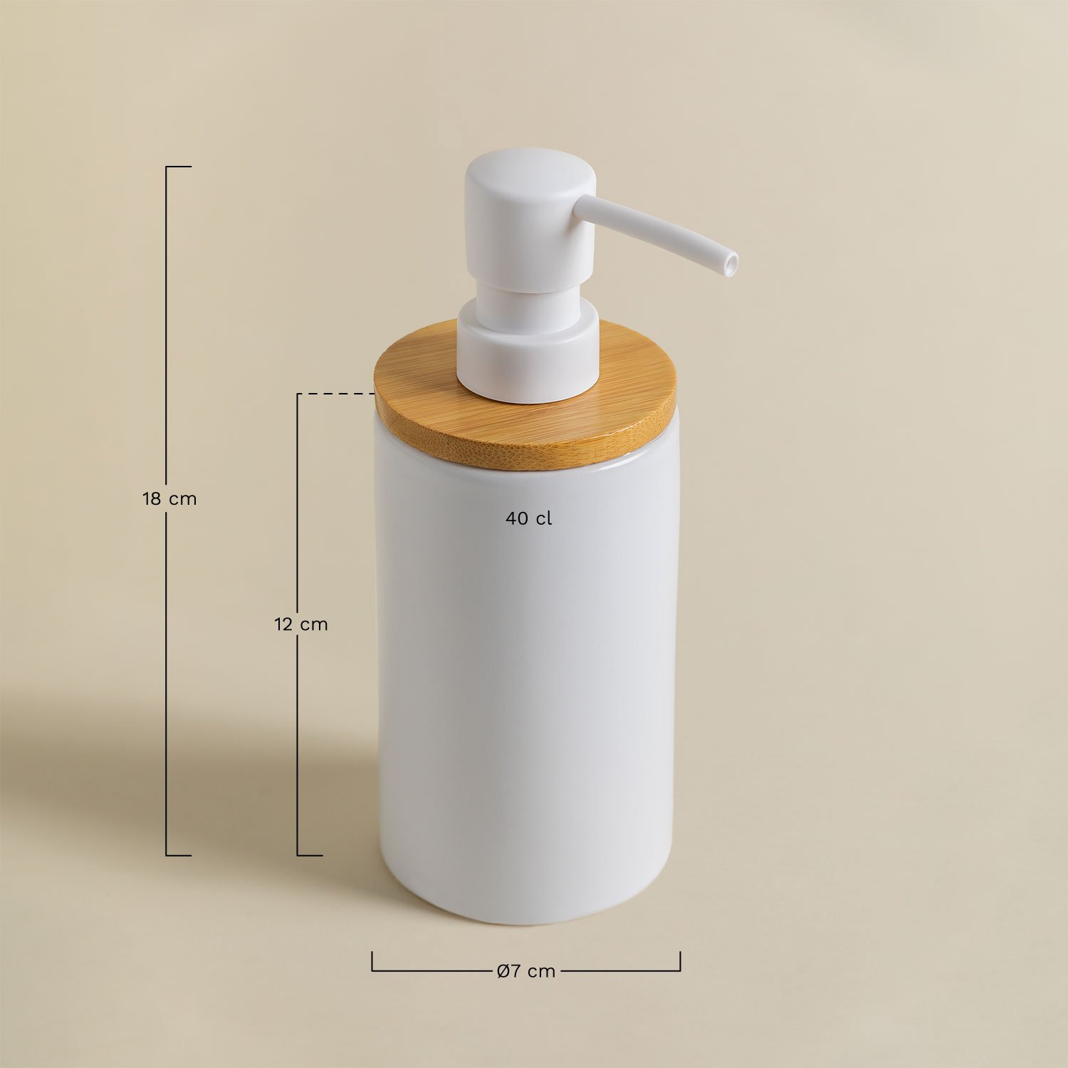 Elvan Ceramic and Bamboo Soap Dispenser, medidas