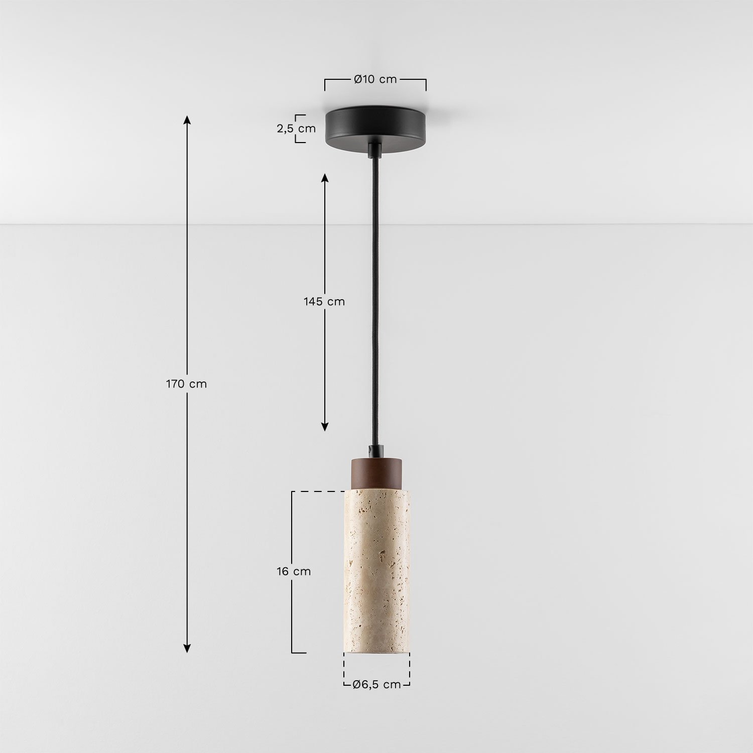 Davise Ø6.5 cm travertine ceiling lamp, medidas
