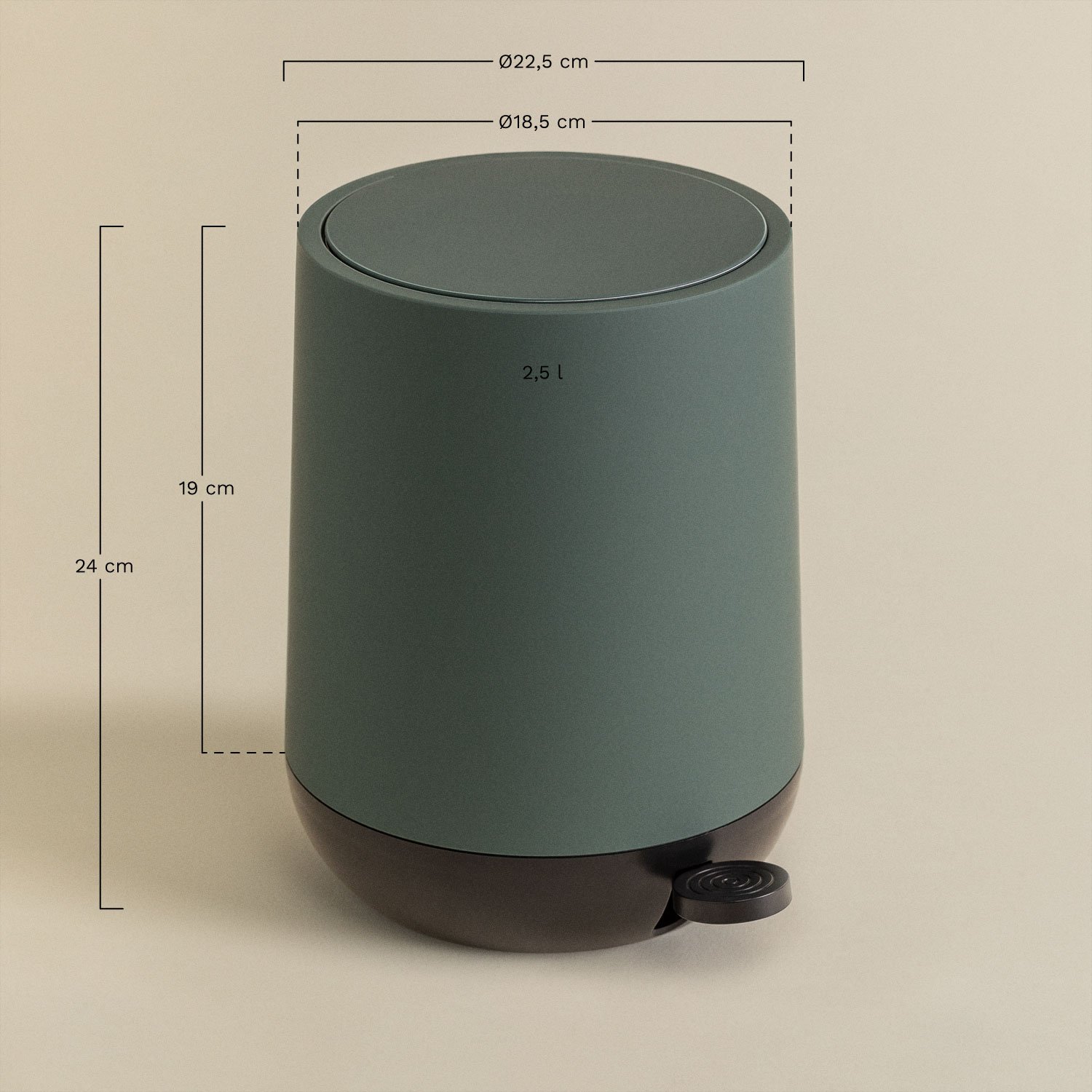 Vesey Trash Can with Lid and Pedal, medidas