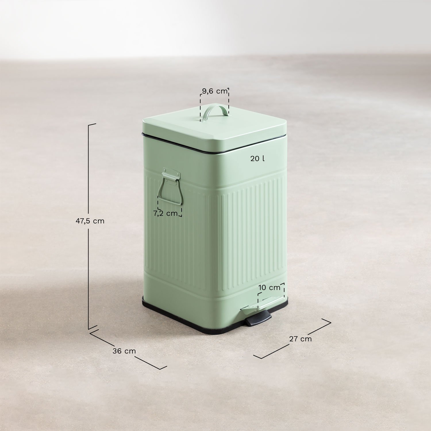 Pedal bin Algaida, medidas