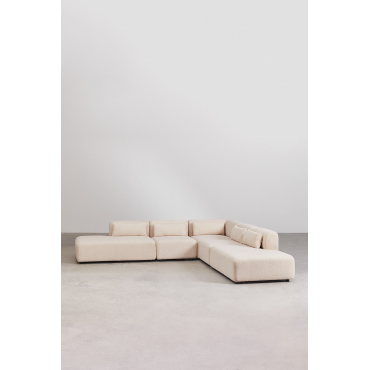 Fogler 5-piece Corner Modular Sofa With Double Chaise Lounge Teddy Fabric Cream Beige - Sklum