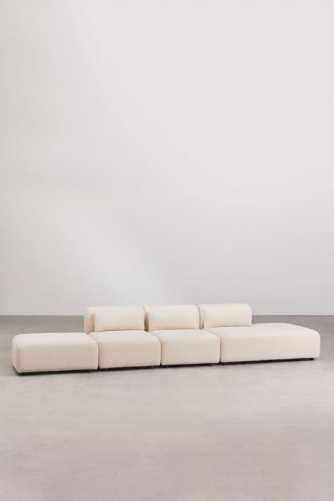 3-piece modular sofa with right-hand divan and Fogler pouf - Teddy Fabric Cream Beige