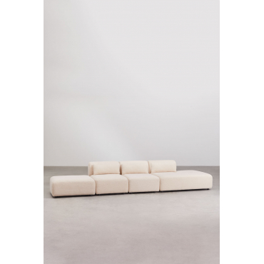 3-piece Modular Sofa With Right-hand Divan And Fogler Pouf Teddy Fabric Cream Beige - Sklum