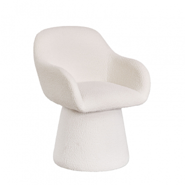 Pack Of 4 Erica Upholstered Swivel Dining Chairs With Armrests White Bouclé - Sklum