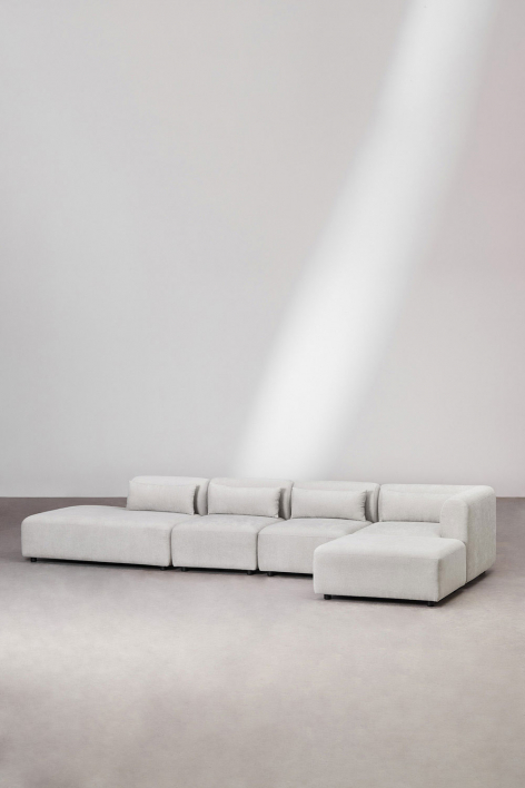 Fogler 4-Piece Corner Sectional Sofa with Left Chaise and Pouf - Fabric Light Grey