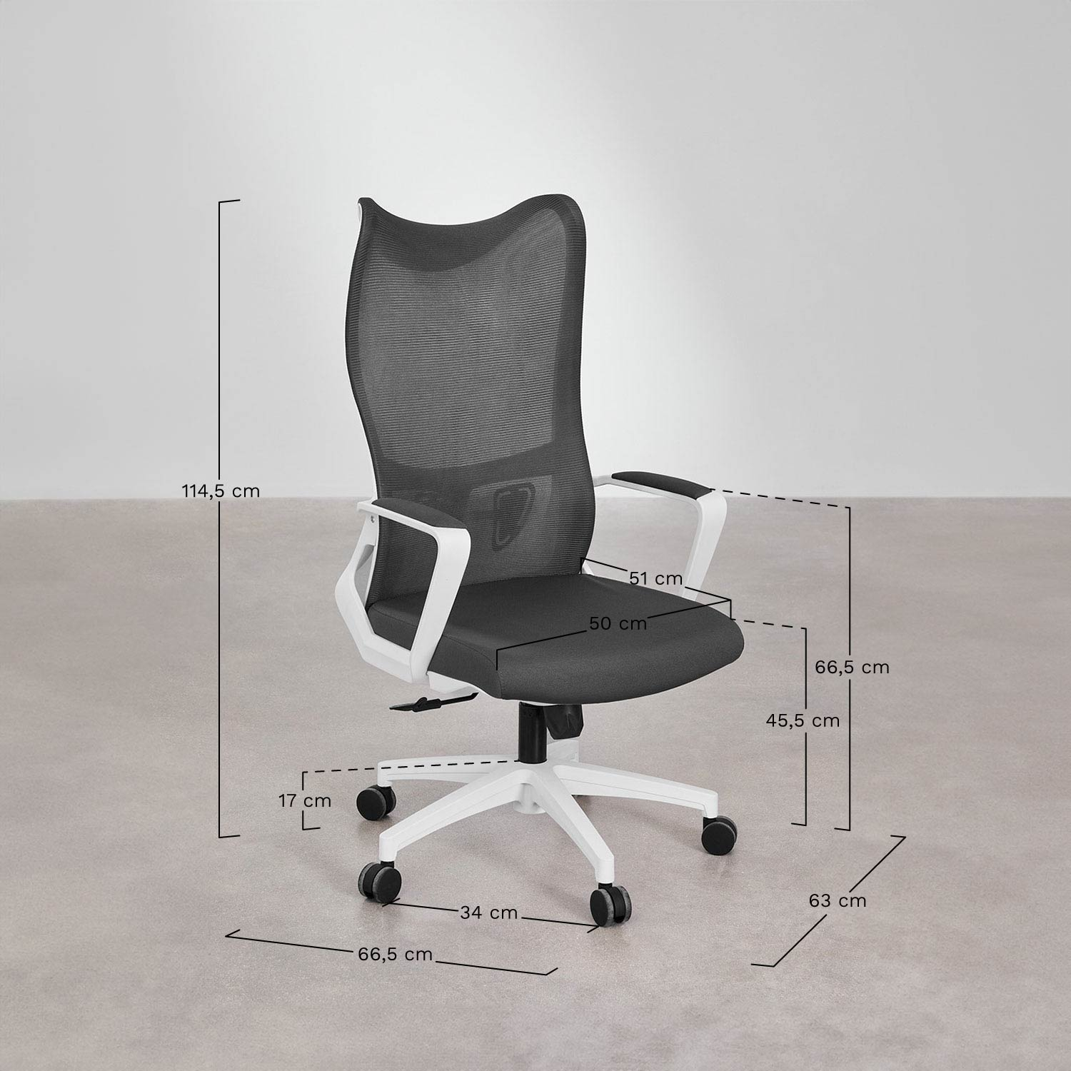 Office chair with wheels and armrests Ribaute, medidas