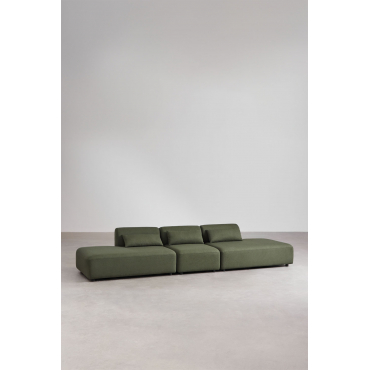Fogler 3-piece Modular Sofa With Double Chaise Lounge Chenille Green Sage - Sklum