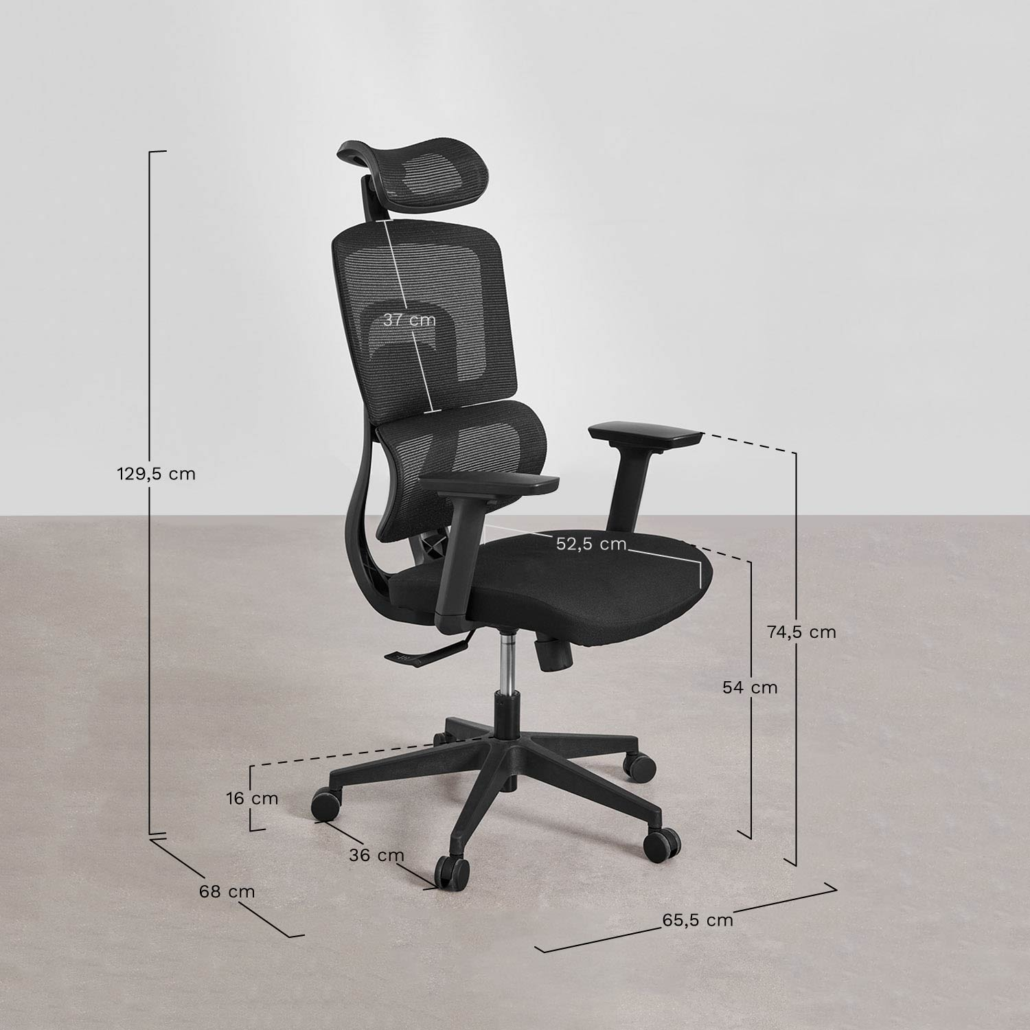 Office chair with wheels and armrests Vignes, medidas