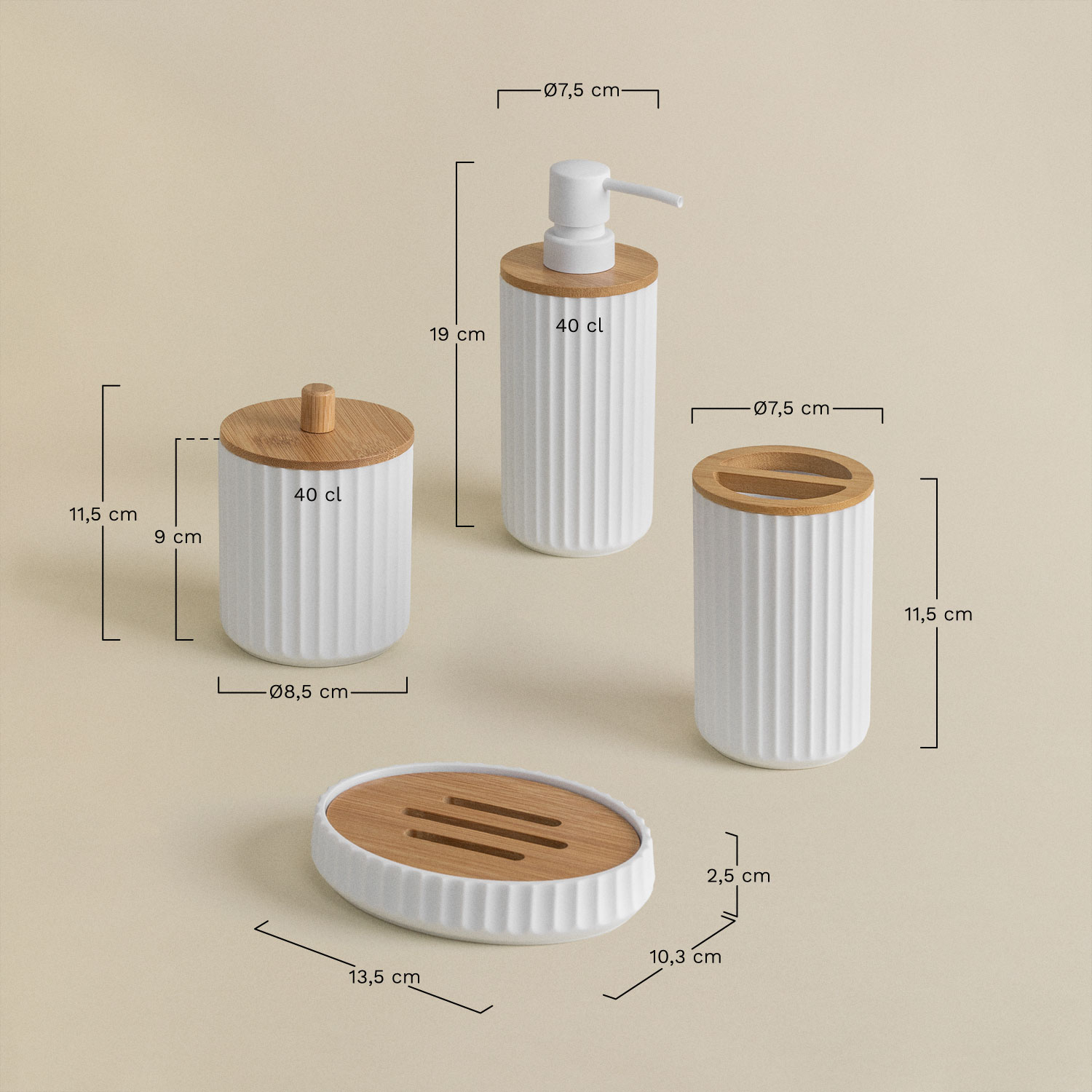 Vernon Bath Set, medidas