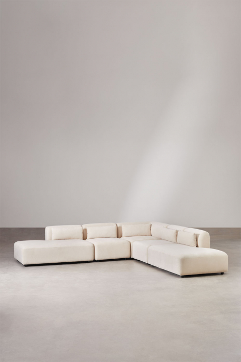 Fogler 5-Piece Corner Modular Sofa with Double Chaise Lounge - Corduroy Beige Nature