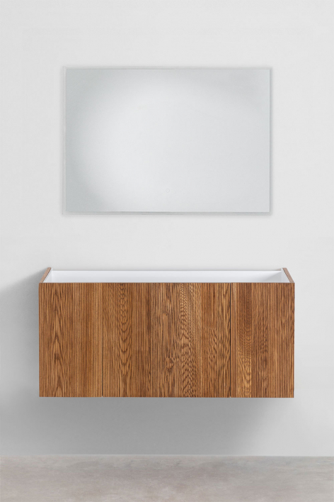Suspended bathroom furniture set 120x50 cm in wood with integrated sink Fiore - Brown Ash