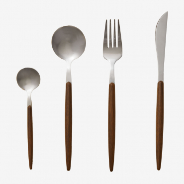 16-piece Stainless Steel Cutlery Set With Wood-effect Handle Monovar Grey Brass - Sklum