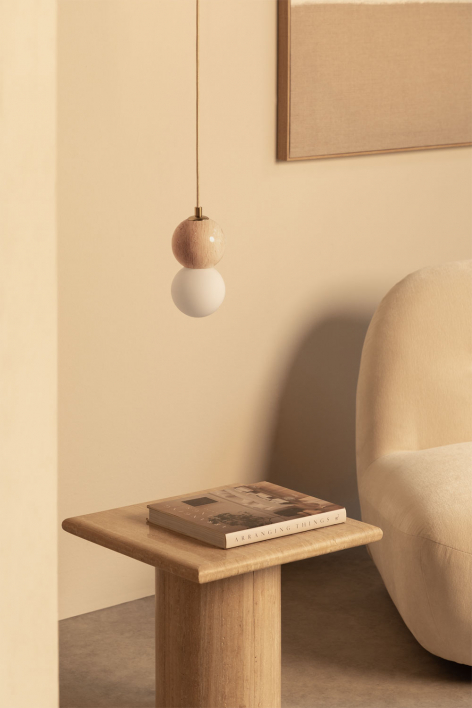 Pendant ceiling lamp Ø10 cm in travertine with Davise crystal ball - Golden