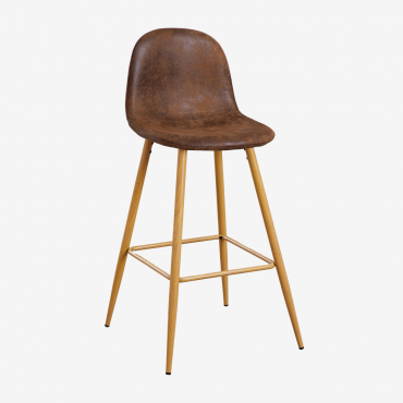 Glamm High Stool In Imitation Leather Coffee Vintage & ↑75 Cm & Natural Wood - Sklum