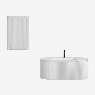 Carsone Wooden Bathroom Furniture Set With Integrated Washbasin White & White & Mirrorless & Black ↑20 Cm With Overflow Drain Valve Orveta - Sklum