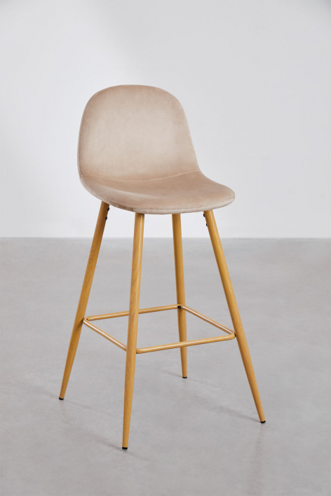 High stool 75 cm in wheat brown velvet and natural wood finish legs Glamm - Brown Wheat