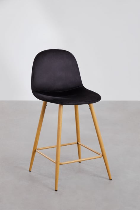 High stool 65 cm in black velvet and natural wood finish legs Glamm - Black