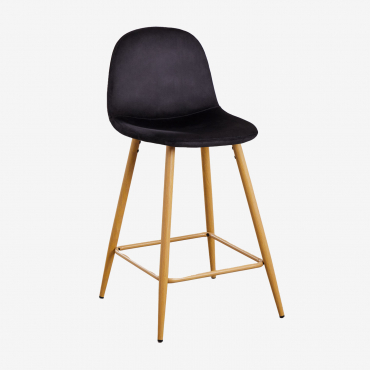 Glamm Velvet High Stool Black & ↑65 Cm & Natural Wood - Sklum